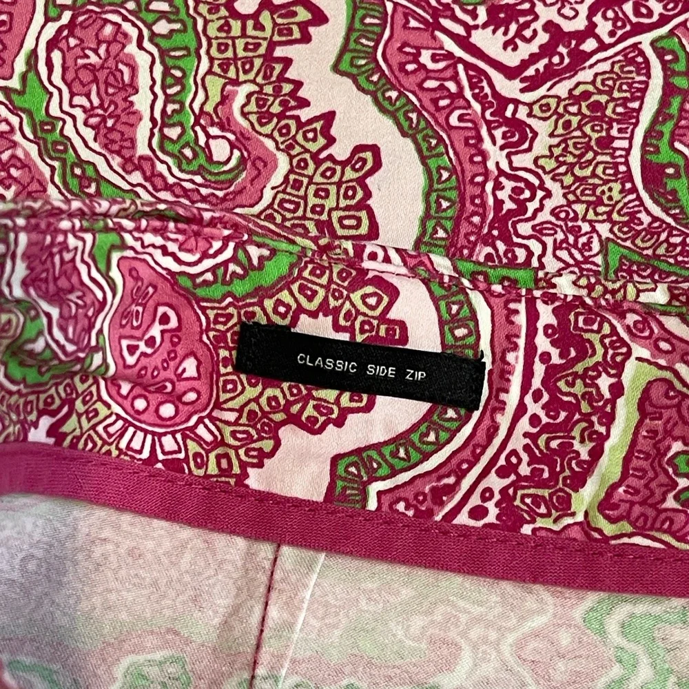 Talbots Womens Pink Green Paisley Classic Side Zip Cropped Pants Size 12 Cotton